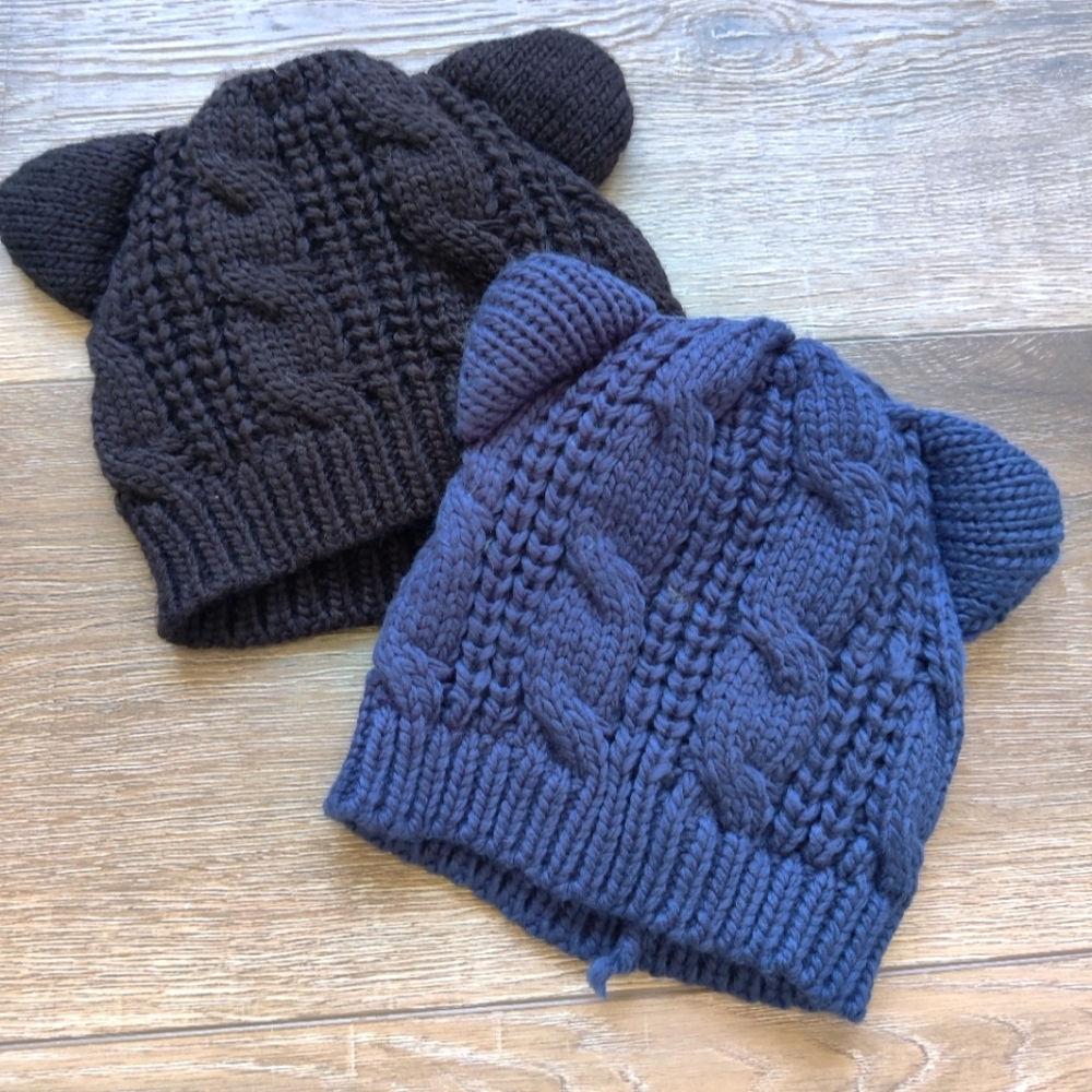 Kitty Ears Acrylic Cable Knit Beanies